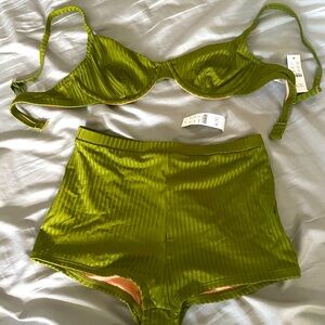 J. Crew Wide Rib underwire bikini top and swim short Size 34 D and M
